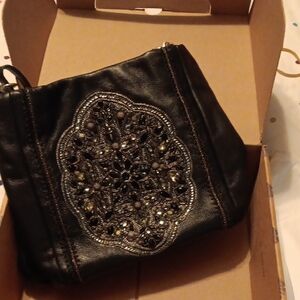 Brighton Elegant Black Crossbody with Intricate Silver Design